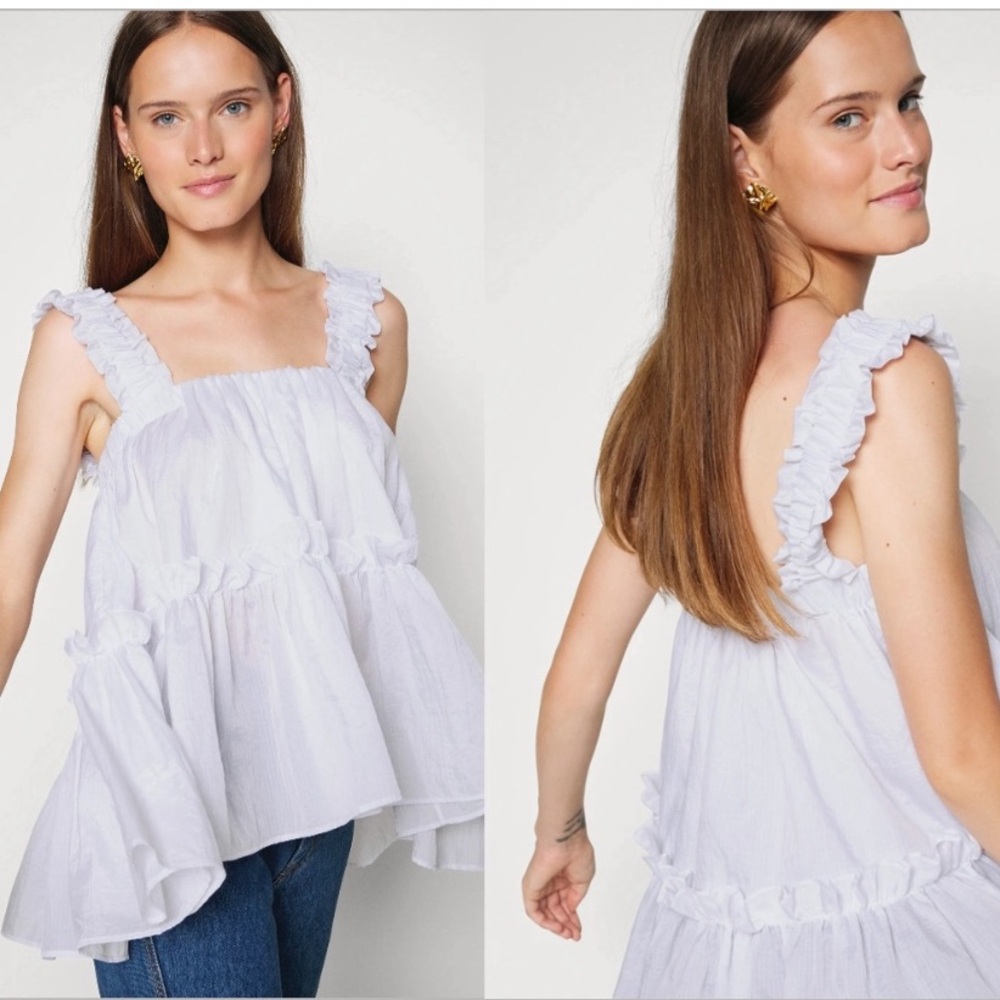 Women's Ruffled White Top - Picture 7 of 14